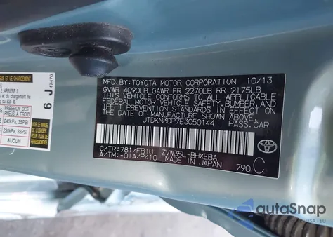 2014 Toyota Prius Plug-In из США, поврежденный, VIN JTDKN3DP7E3050144